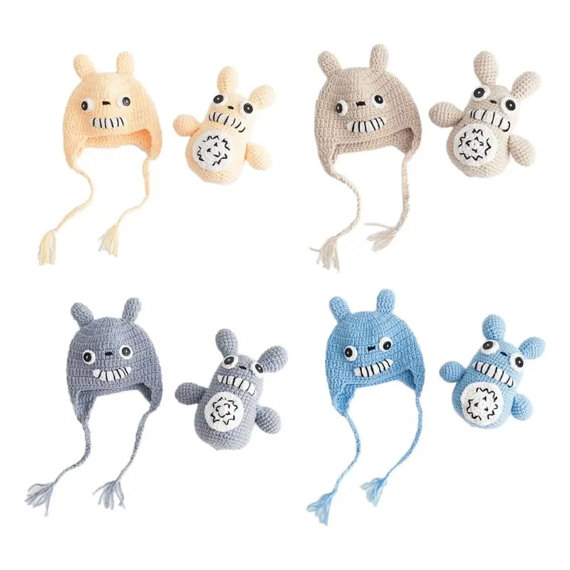 

1 Set Baby Costume Photography Hat Toy Woolen Crochet Knitted Children Newborn Birthday Photo Cartoon Handmade Cosplay Props Cap