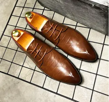 

Derby shoes men lace up diamond-type lattice pointed toes formal business dress shoes groom smart casual oxfords plus size47