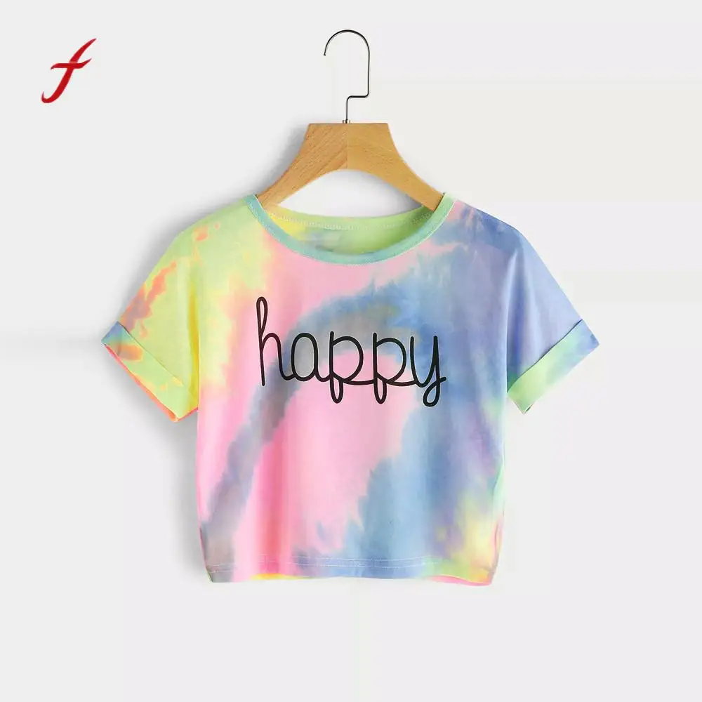Женская футболка с градиентным принтом camisa feminina летняя повседневная коротким