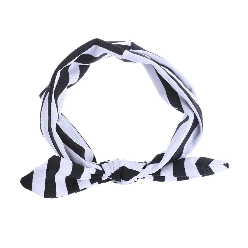 

1PC Cute Girl Kids European Styles Soft Organic Cotton Stretch Stripe Rabbit Bow Turban Hairband Headband Head Wrap Accessories
