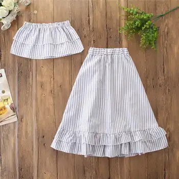 Baby Girls Summer Clothes Set Vertical Striped Tops Long Skirt Children Princess Party Skirts Outfit Clothes 1.1kg#41