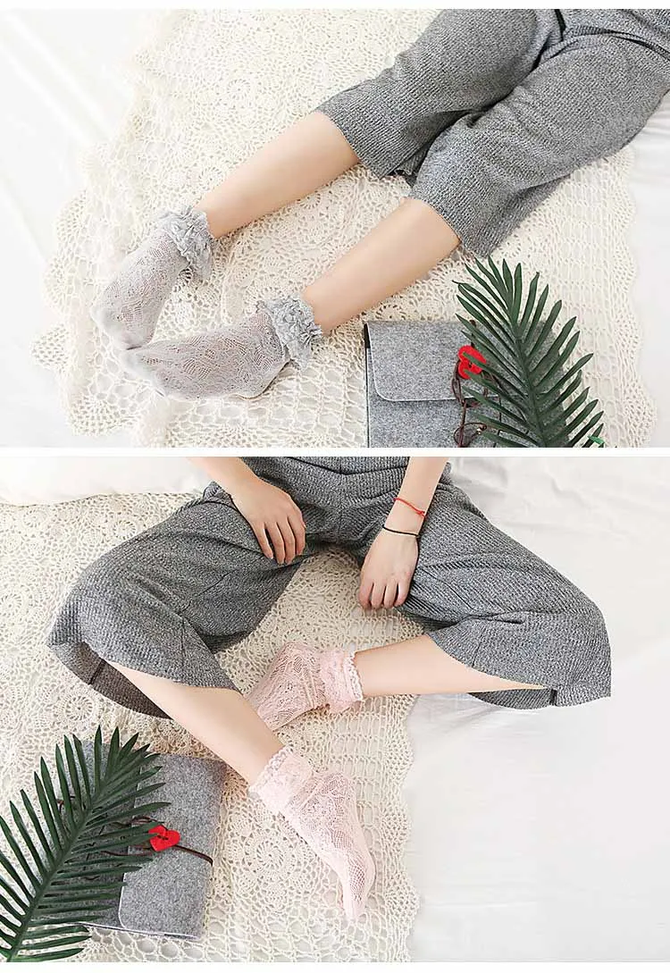 [WPLOIKJD]Transparent Female Elasticity Casual Lady Hollow Out Socks Princess Lace Silk Cute Socks Women Sweet Heap Heap Sokken