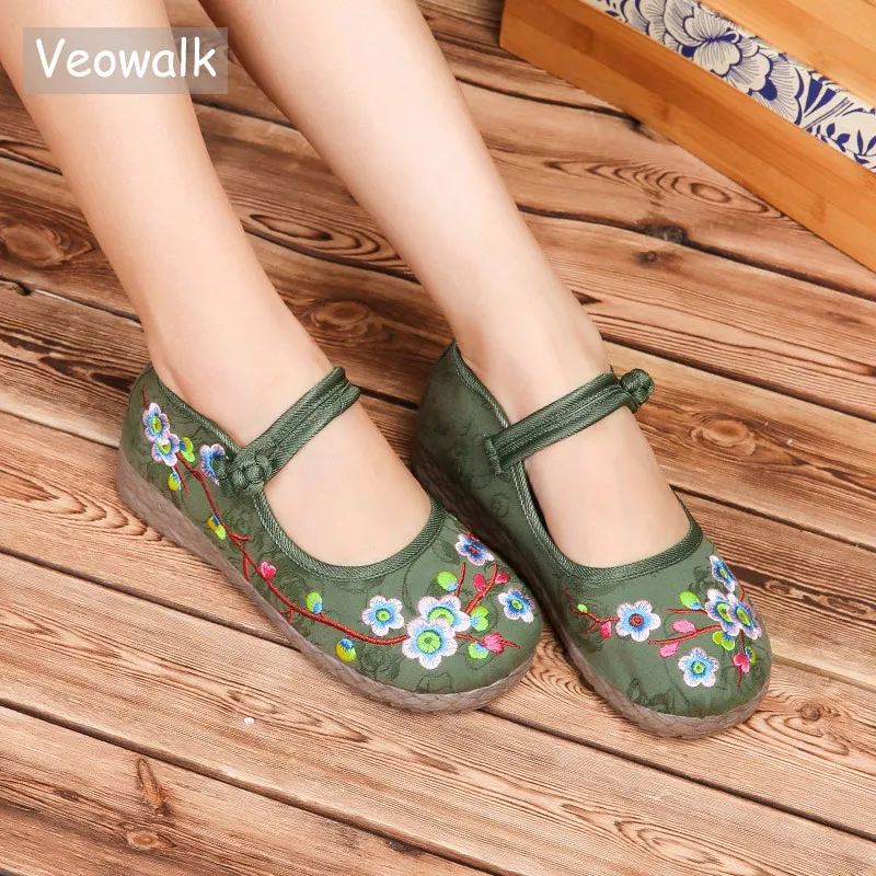 Кроссовки Veowalk женские с вышивкой лотоса мягкая хлопковая ткань плоская подошва