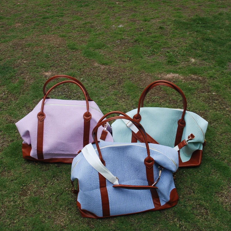 Wholesale Blanks Seersucker Weekend Duffle Bags Seersucker Travel Bags