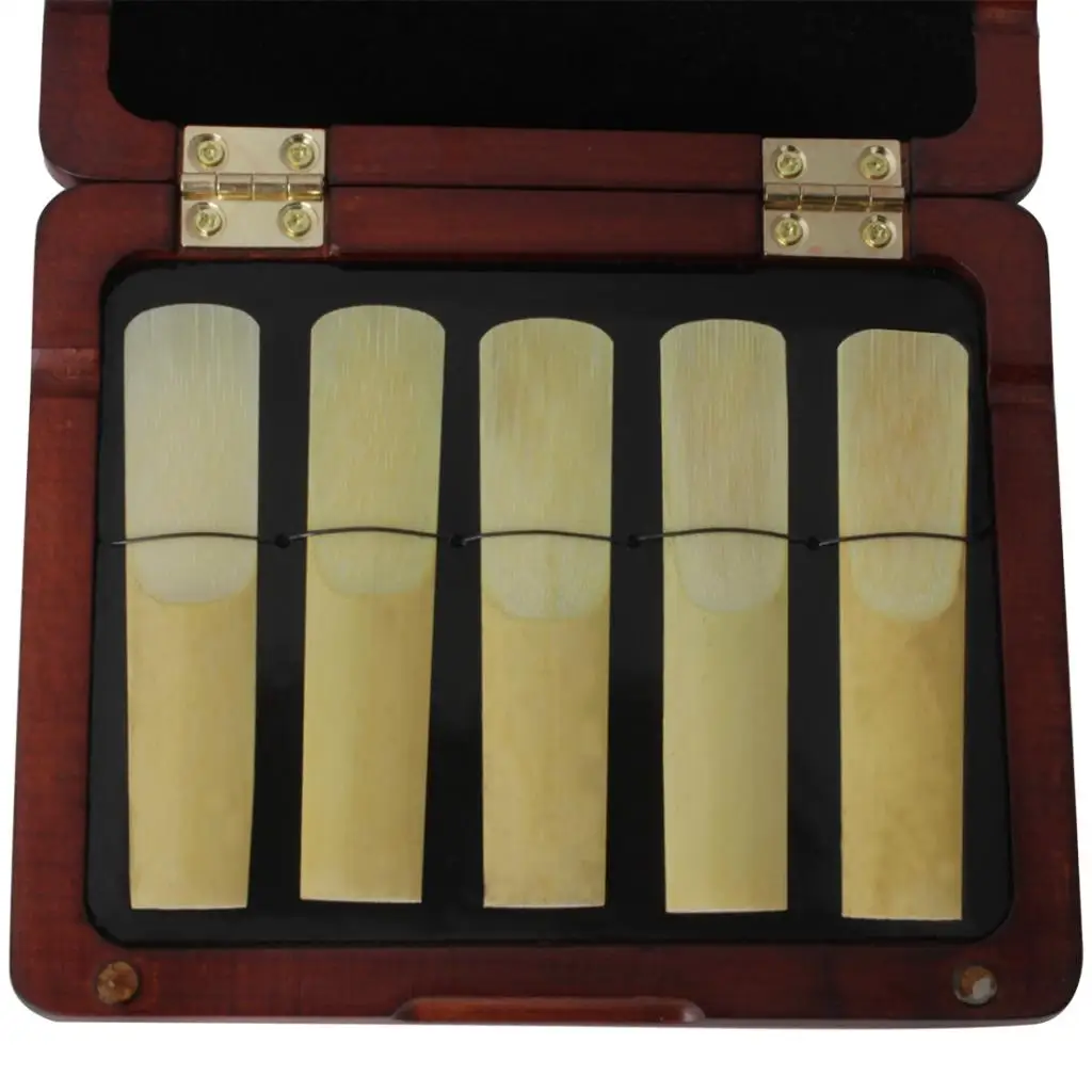 Solid Wood Saxophone Reed Case with Thicken Flannel for 5 Pieces Sax Reeds Woodwind Instruments Parts Accessories 2 Colors