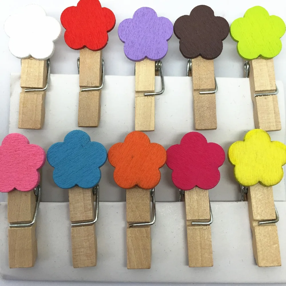 100pcs Mixed 18.5mm Flowers on Natural 35mm Wood Pegs Easter Wedding
