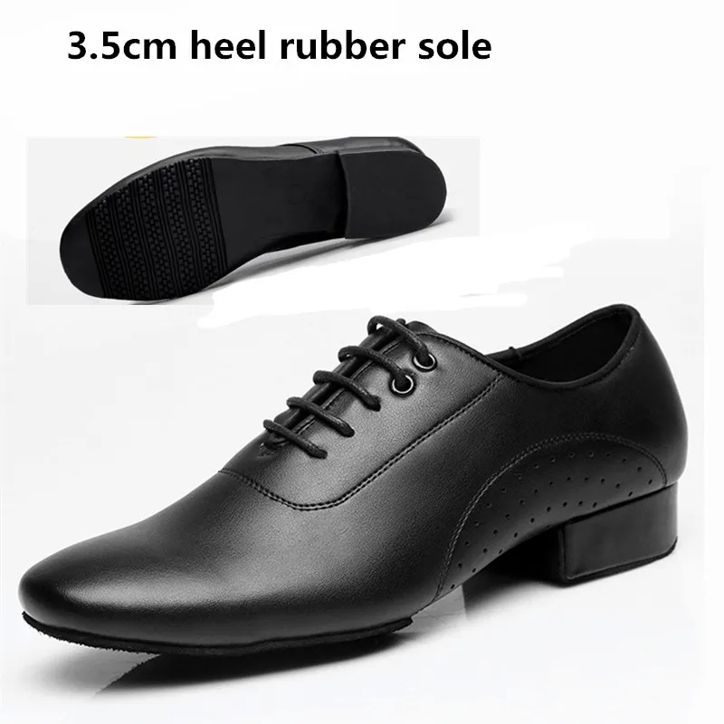 Genuine Leather Men Latin Ballroom Dance Shoes Black Modern Square Dance Shoes Low Heel 3cm Adult Male Dance Shoe Indoor Outdoor - Цвет: black 3.5cm outdoor