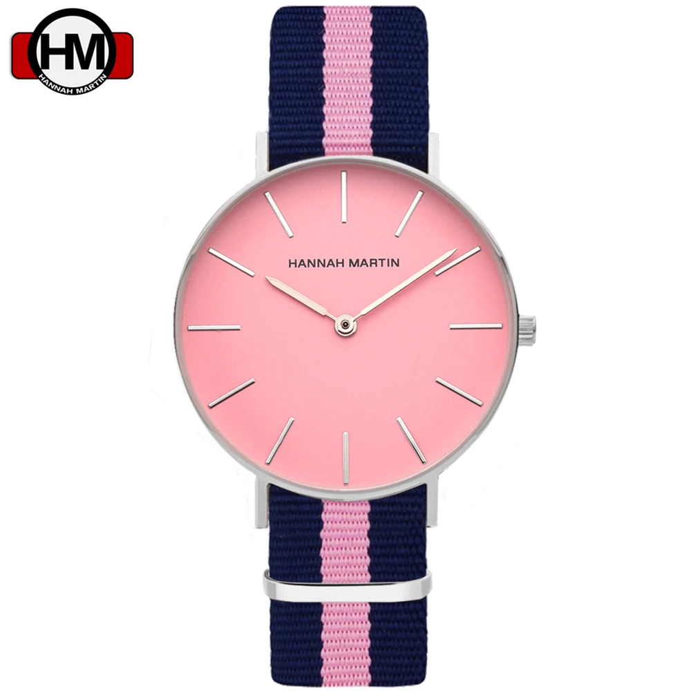 Hannah Martin Pink Dial Design Quartz Watch Women Brand Leather Fashion Casual Water Resistant Life Watch Women Relogio Feminino