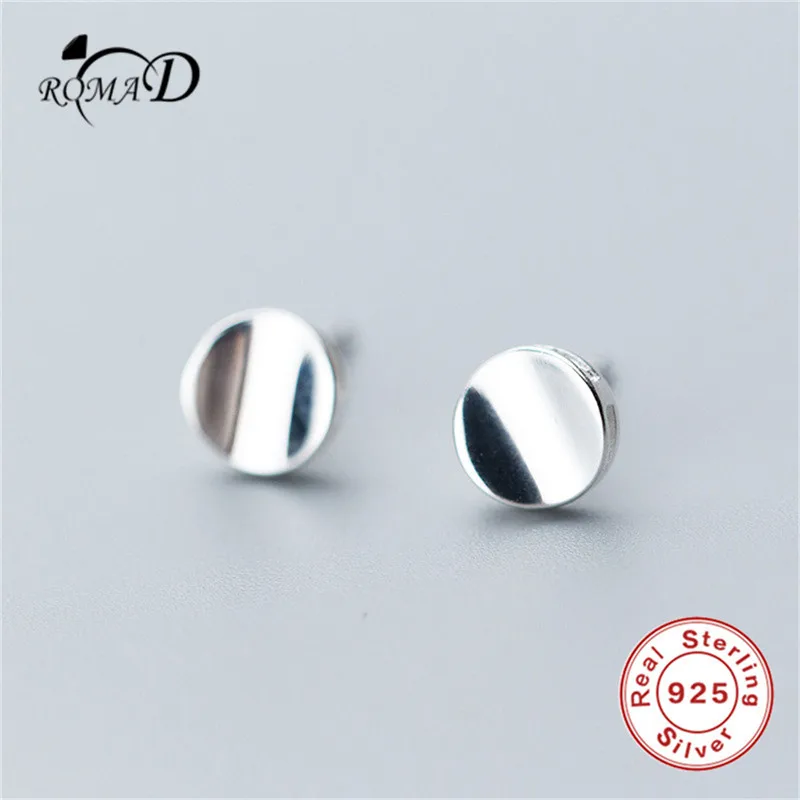 

Romad Personality Geometric Round Glossy Stud Earrings Fashion 925 Sterling Silver Fine Jewelry Earring For Women Party Gift