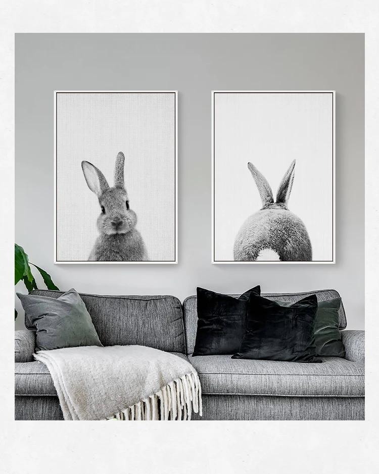 Nordic Style Flower Rabbit Poster Wall Art Painting Canvas Home Decor 40cm*50cm 
