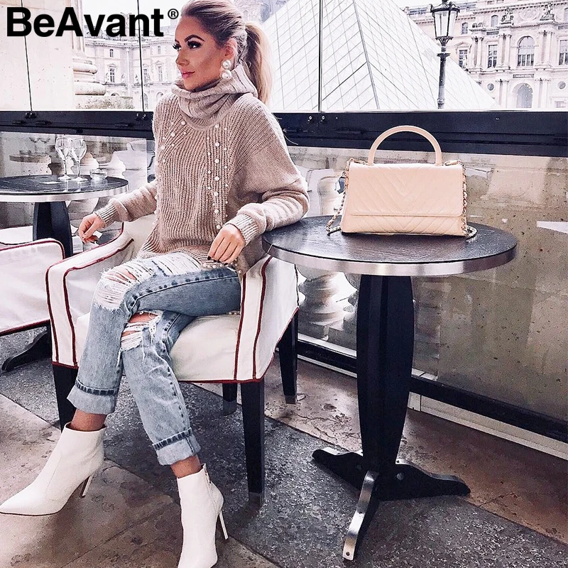 Kaufen BeAvant Rollkragen plus größe lose gestrickte pullover Sicken split casual pullover pullover Lange hülse frauen jumper winter 2019