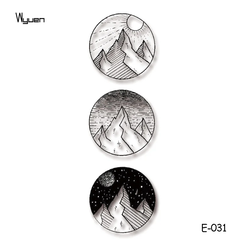 

Wyuwn Abstract Mountain Moon Temporary Tattoo Sticker Sleeve Body Art New Design Geometric Wave Universe Fake Men Tattoos E-031