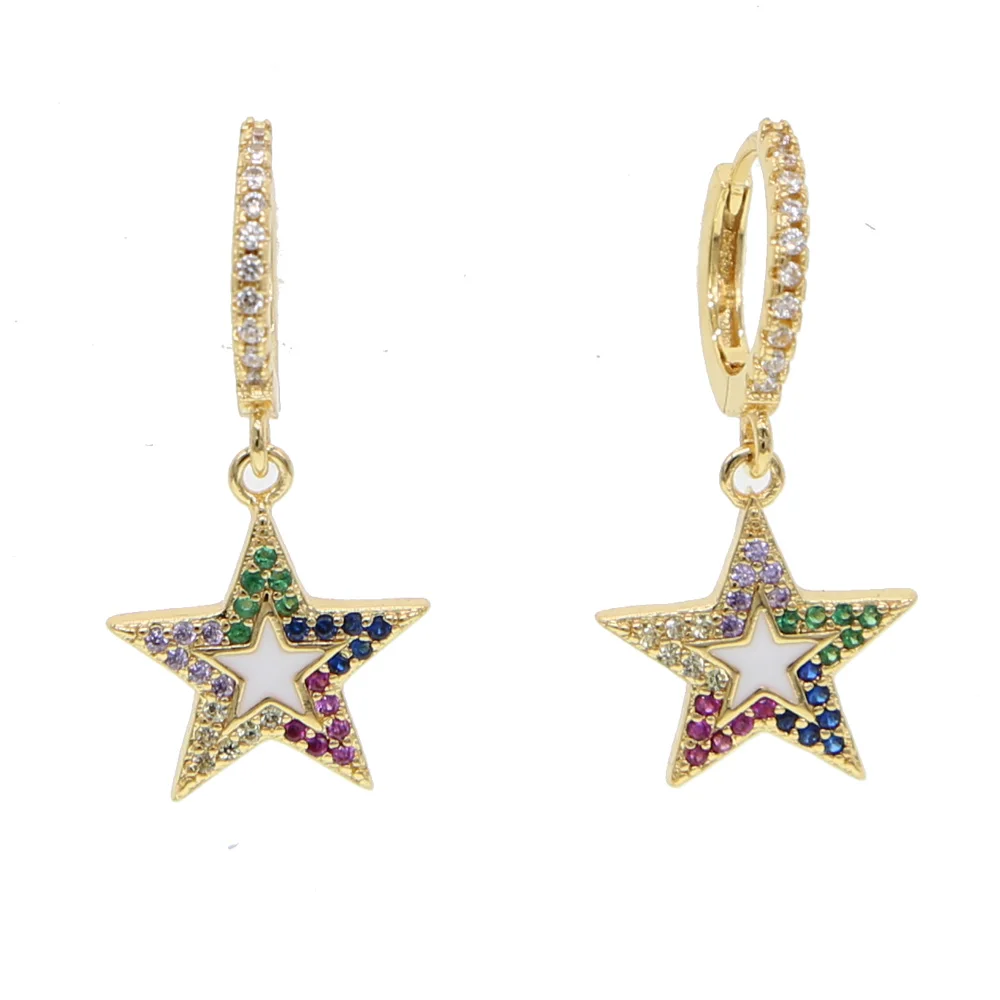 

fashoin Gold Color Star Design enamel Long Earrings Statement Dangle Earrings For Wedding Oorbellen pendientes orecchini