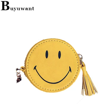 

Buyuwant PU Coin purse BW15-CI-kalsxl Smiley face mini cute round coin purse small coin wallet girl simple zipper key chain bag