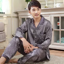 Autumn Silk Satin Sleepwear Luxury Pajamas for Men Pyjamas Cardigans Men’s Sleep Lounge Silk Pajama Sets 3XL