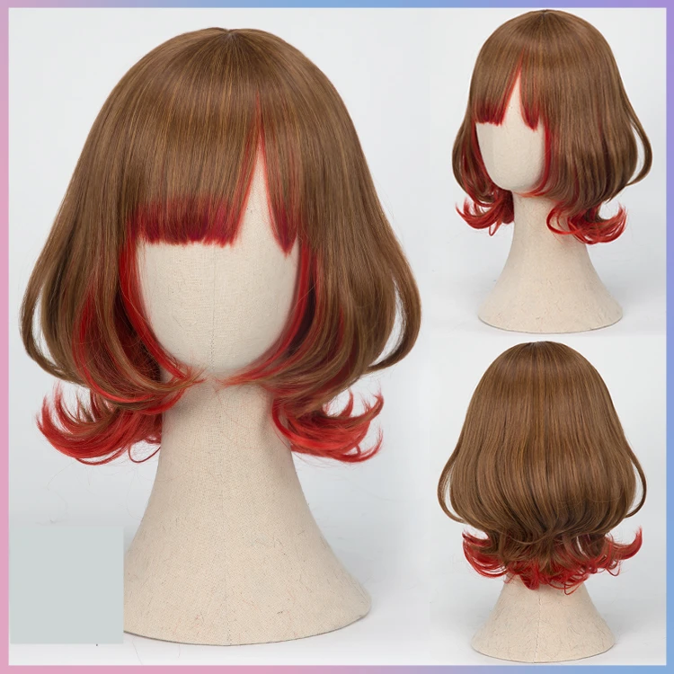 

Game Bad Wolf Ookami Mori Misaki Cosplay Wig Girl Hairpiece Brown Gradient Red Curly Hair Periwig Halloween Christmas