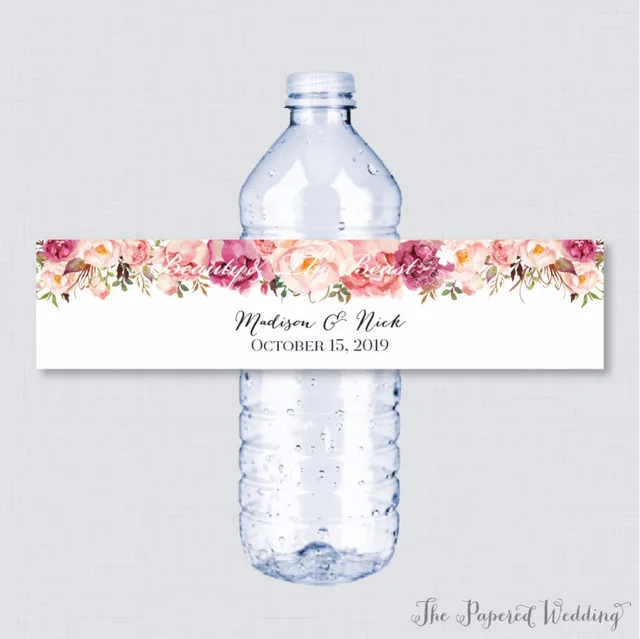 Wedding Bottle Water Labels Wrers Pink Flower Wedding Bottle Water Labels Wrers Pink Flower Custom Personal