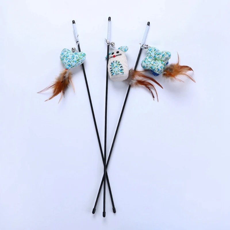 

Pet Cat Tease Cat Wand Toy with Cute Floral Catnip Bag for Solving Boredom and Exercise, Love Heart/Pillow/Mouse