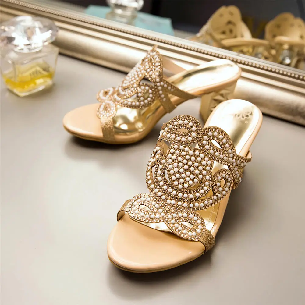 KARINLUNA/ Лидер продаж Большой Размеры 46 летние популярные жемчуг Для женщин обувь на высоком каблуке для отдыха женские сабо насосы сандалии