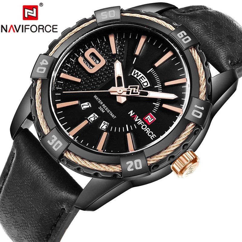 NAVIFORCE мужские часы лучший бренд класса люкс спортивные кожаные кварцевые часы мужские водонепроницаемые часы Военные Наручные часы relogio masculino