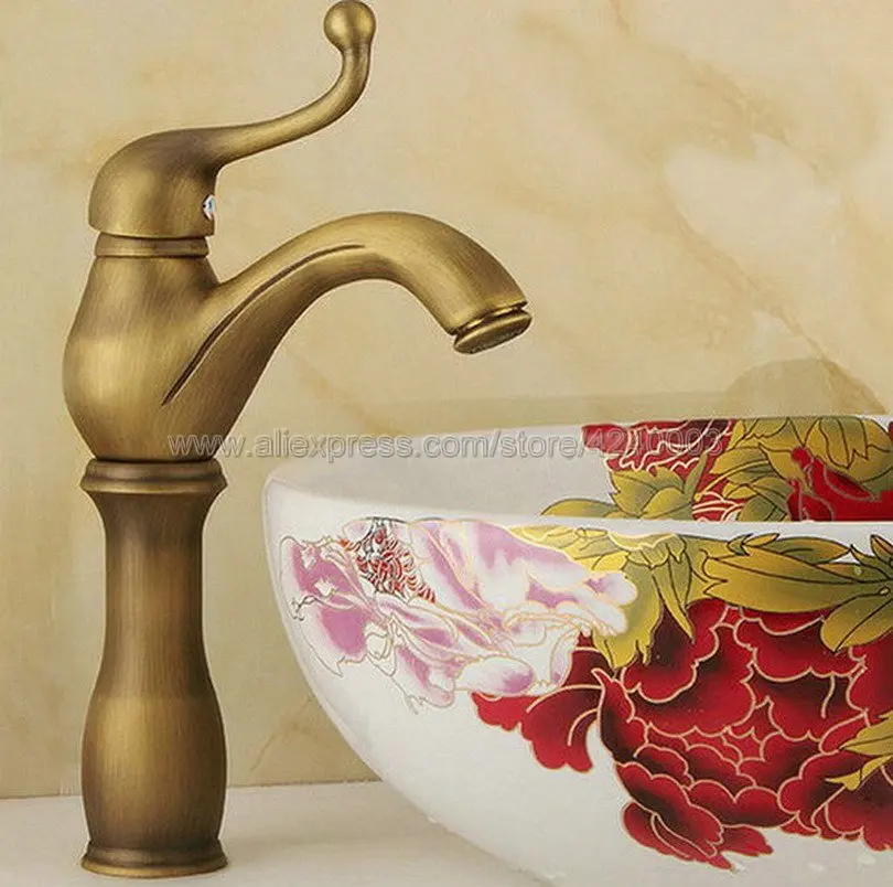 

Bathroom Basin Faucet Antique bronze finish Brass Sink Faucet Single Handle Vessel Sink Water Tap Mixer Knf066