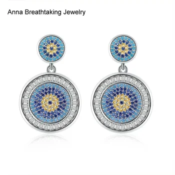 

Trendy Style Women Round Tag Stud Earring,in Colorful Zircons With Paved Setting,Popular Big Stud Earring For Women