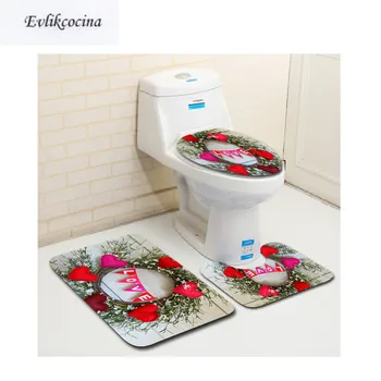

Free Shipping 3pcs Love Wreath Banyo Bathroom Carpet U Type Toliet Bath Mats Set Non Slip Pad Tapis Salle De Bain Alfombra Bano