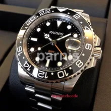 40mm PARNIS black dial luminous Sapphire glass Ceramic bezel GMT automatic mens watch Luxury Brand Top Mechanical Watches 40mm PARNIS black dial luminous Sapphire glass Ceramic bezel GMT automatic mens watch Luxury Brand Top Mechanical Watches