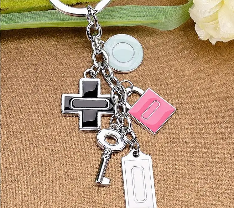 4pcs pe lot gold silver cross rectangle square pendant key ring Alloy