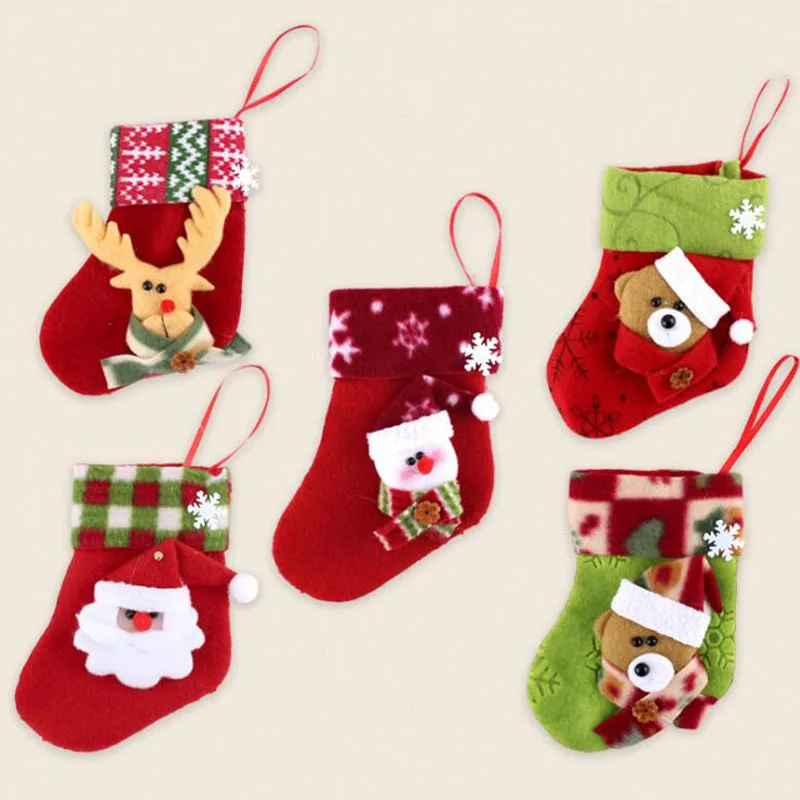 

10pcs/lot Cute Christmas Stocking Chris Tree Pendant Santa Claus Socks Gift Candy Bag For Party Festival Decorations