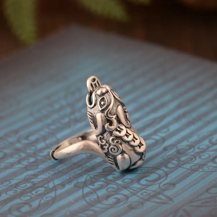 FNJ 925 Серебряное кольцо Pixiu модное оригинальное S925 Стерлинговое Тайское Серебро Кольца для женщин и мужчин ювелирные изделия регулируемый размер