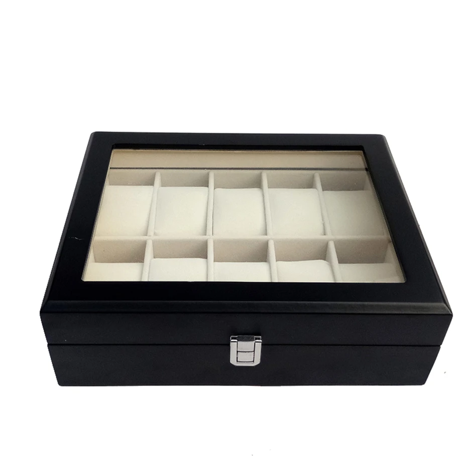 Лидер продаж Коробки для часов 12 слотов mdf наручные упаковку хранения крашеное дерево Коробки роскошные часы Дисплей для сбора черный