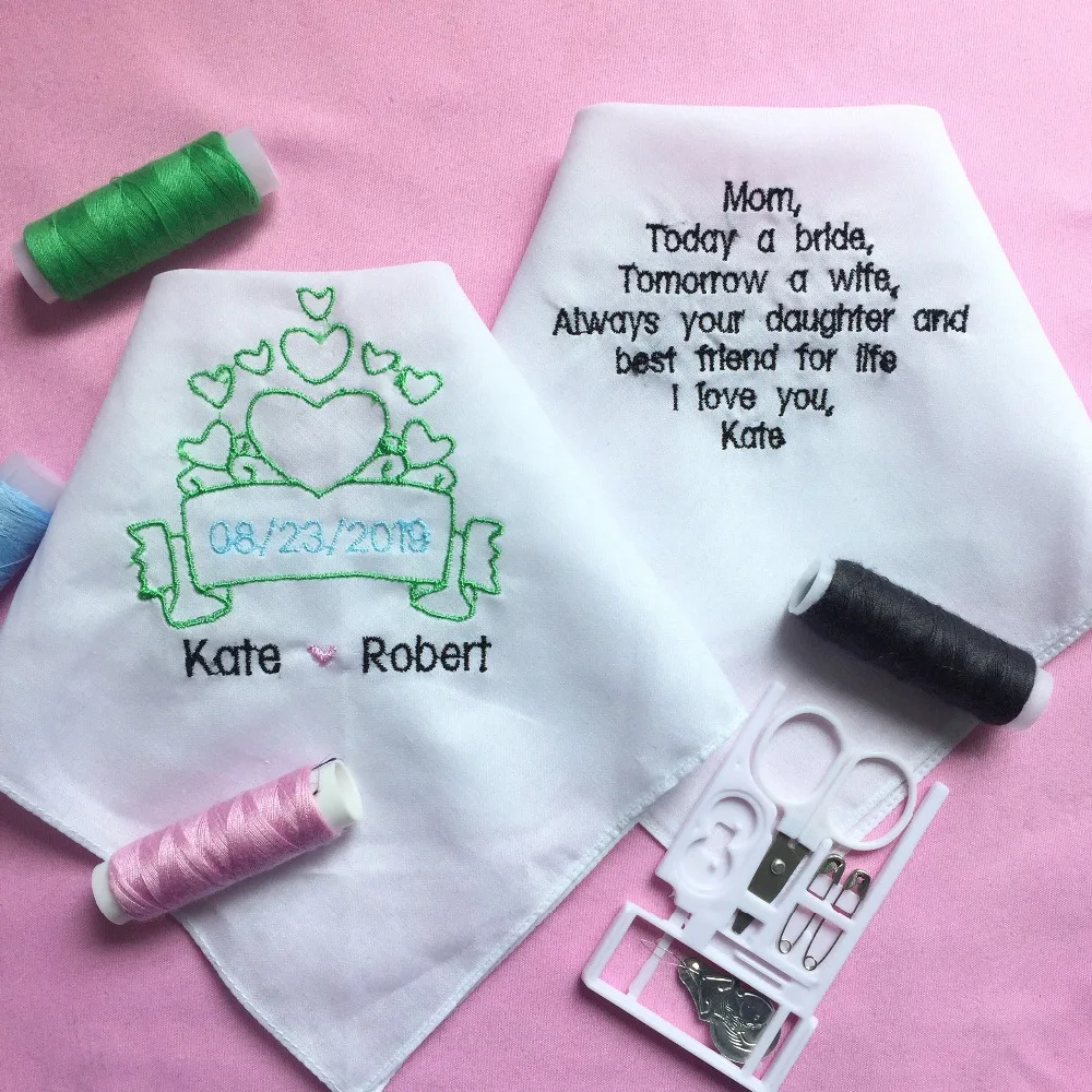 

1 Set Custom Wedding Gift to Bride Mother, Embroidered Wedding Handkerchief for Mother of the Bride, Personalized Wedding Gift