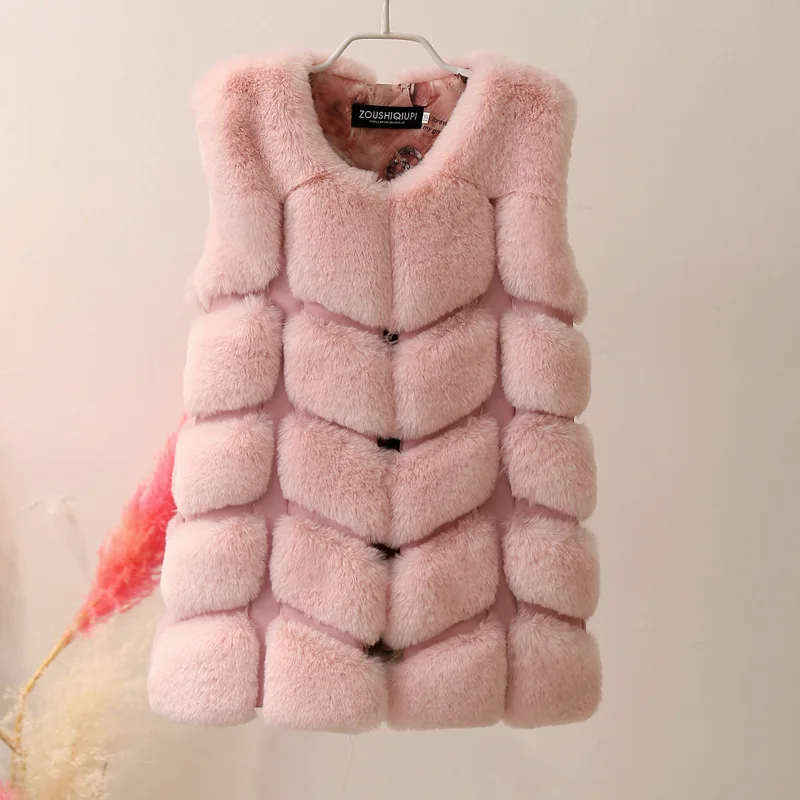 Зимний теплый детский жилет одежда для девочек из искусственного лисьего меха пальто из искусственного меха для девочек жилет из искусственного меха Детский плюшевый жилет для девочек - Цвет: light pink