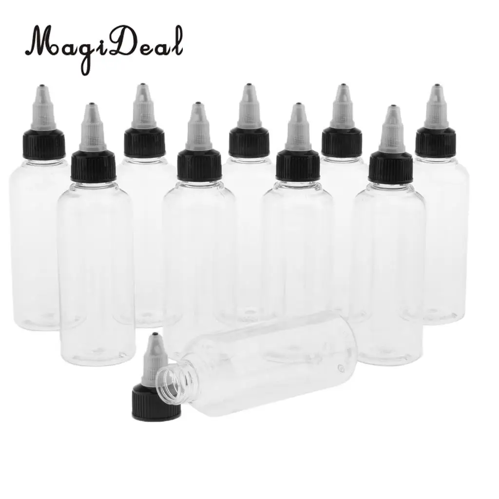 10pcs 100ml Empty Plastic Squeeze Bottle with Twist Top Cap Tip Applicator for Solvents, Oils, Paint, Ink, Liquid, Glue