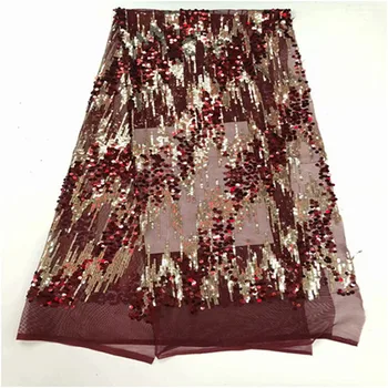 

Hot Sale 2019 red gold high quality african tulle lace fabric Wholesale sequins French net lace fabric for Nigeria wedding