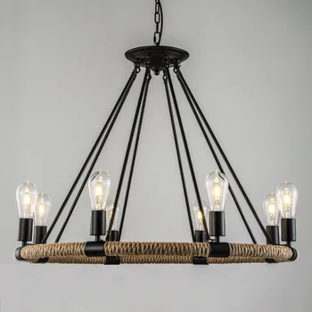 

Retro Vintage big annular rope with metal support chandeliers / Various Size Hardware lighting