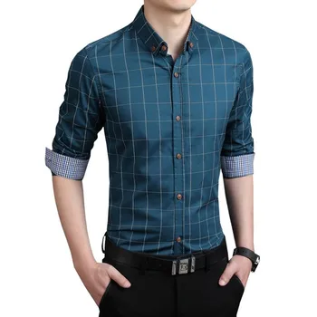 

Plaid Men Shirts Fashion Slim Fit M-5XL 2018 100% Cotton Mens Dress Shirts Male Clothes Social Casual Shirt Men Dropshipping
