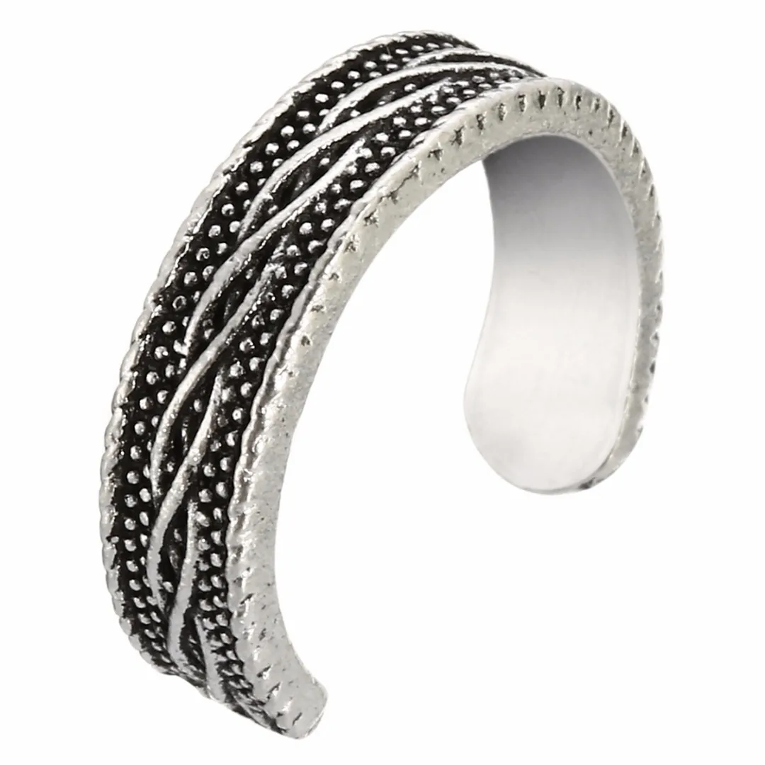 Vintage Antique Silver Carved Flower Toe Ring Foot Jewelry Geometric Metal Wave Flower Toe Ring Adjustable Jewelry For Women
