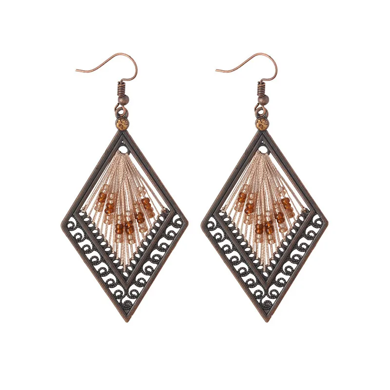 

Bohemia Geometric Drop earrings Hollow Colorful Beads Women's earring Vintage Ethnic Handmade Jewelry Female