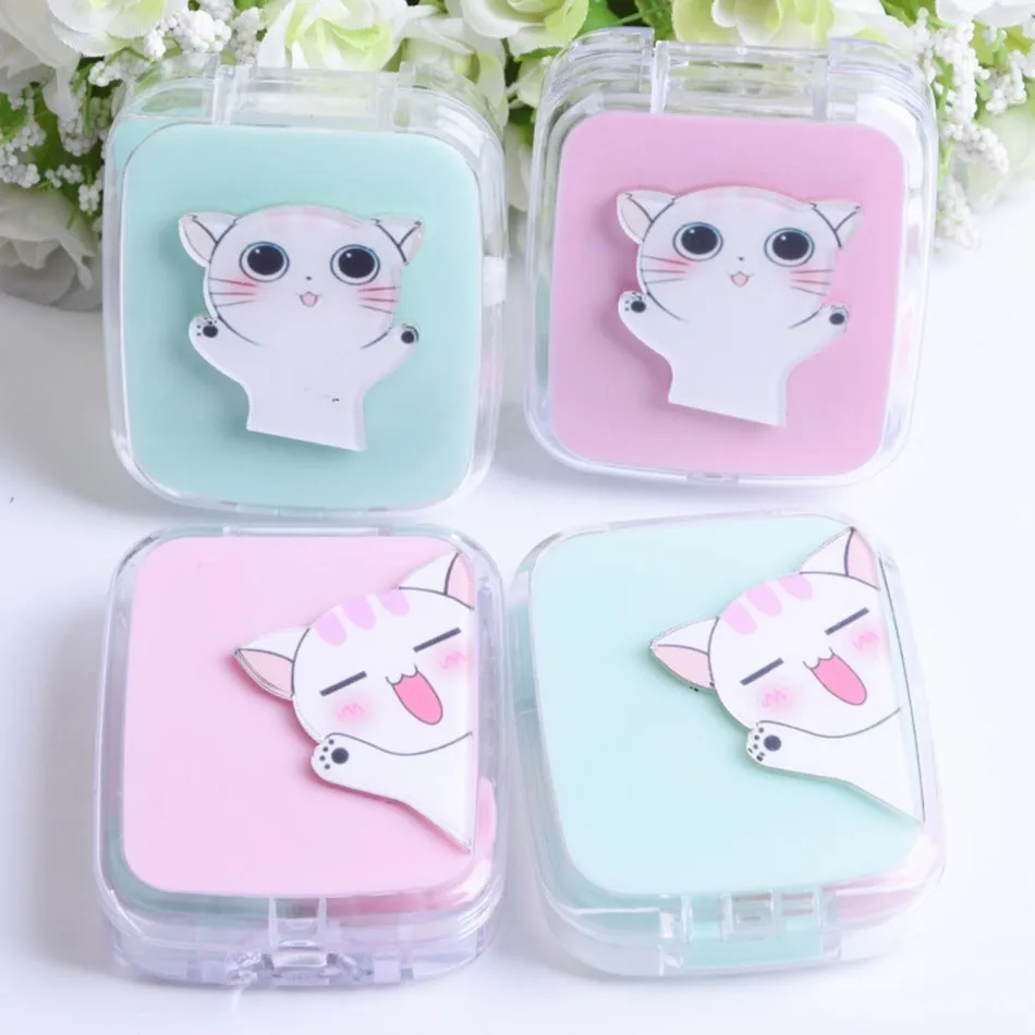 

AudWhale Hug Cat Cute Contact Lens Case Wave Hand Cute Lens Box Portable Girls Lens Container Animal Cat Box For Lenses