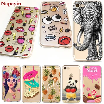 Cute Animals Panda Girls Case for iphone 7 6 6s Plus 7Plus 6Plus 5 5s SE soft silicone landscape lips Macaron dessert Cover bag