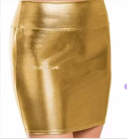Soft PU Leather Skirts With High Waist Slim Hip Pencil Skirts Women Sexy Slim Tight leather Red /Black /Blue /Gray Skirts Gold