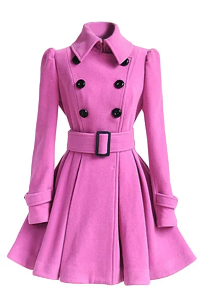 Зимнее женское Шерстяное Пальто, ветровка с разноцветным поясом, топ с повязкой, белая шерсть, платье для девочек, куртка, толстая женская верхняя одежда размера плюс - Цвет: Розовый