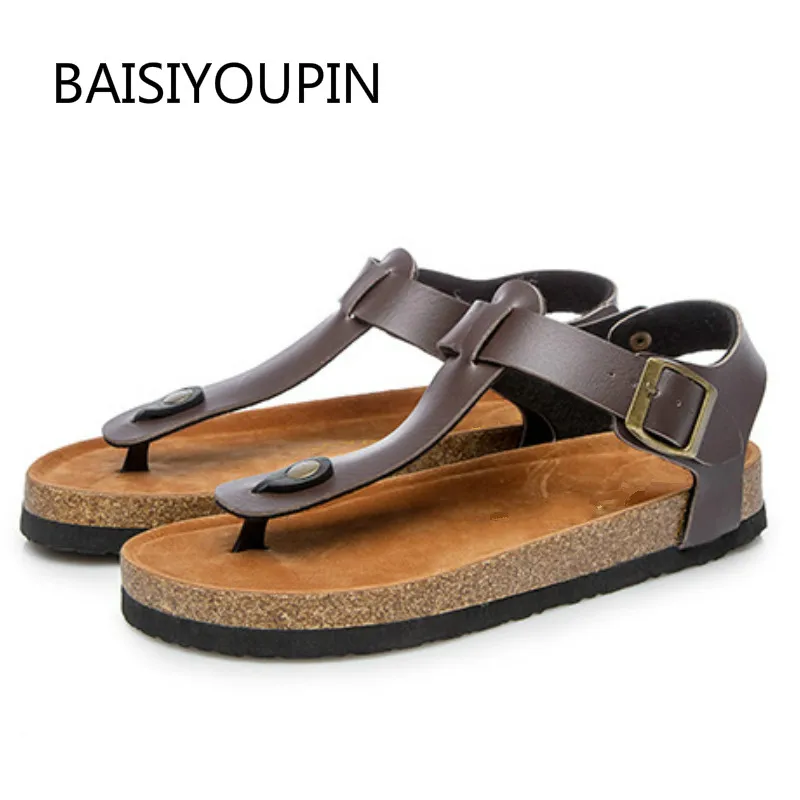 

New Plus Size Summer Solid Flat Women Sandals Casual Fashion Sandwich Toe PU Leather Button Shallow Home Beach Female Shoes