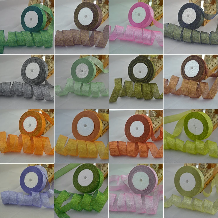 

27 colors Optional(25 yards/roll) Flesh Pink Metallic Glitter Ribbon Colorful gift package ribbons wholesale 6/10/15/20/25/40mm