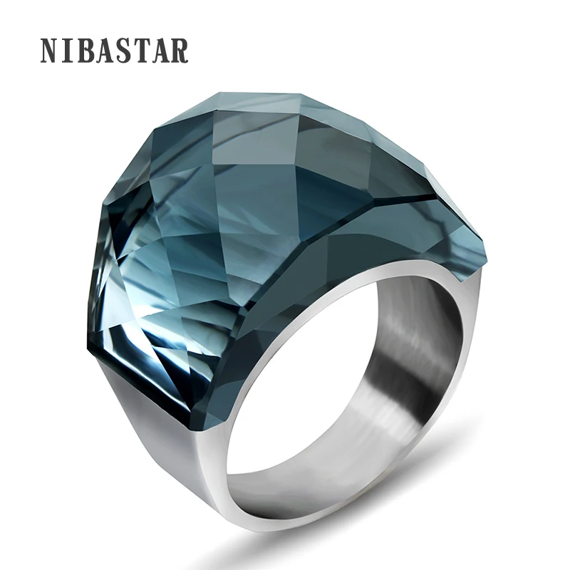 Fashion Women Luxury Brand Big Crystal Jewelry Ring 316L Stainless Steel Wedding Rings