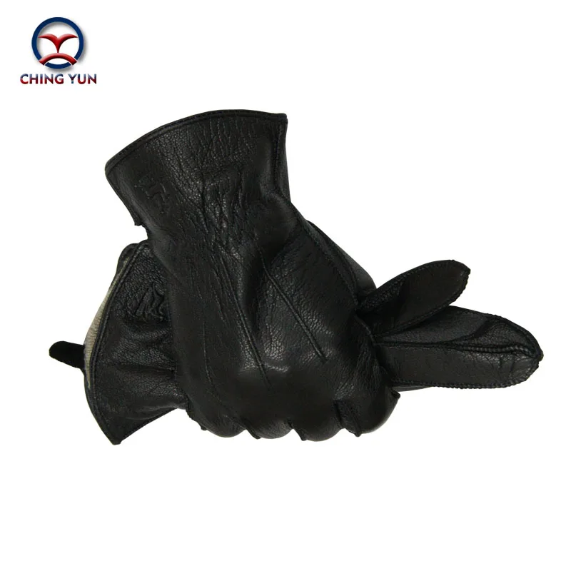 Новые зимние мужские кожаные перчатки с оленем 2017 мужские теплые мягкие мужские перчатки черные мужские варежки 70% шерсть и кролик с