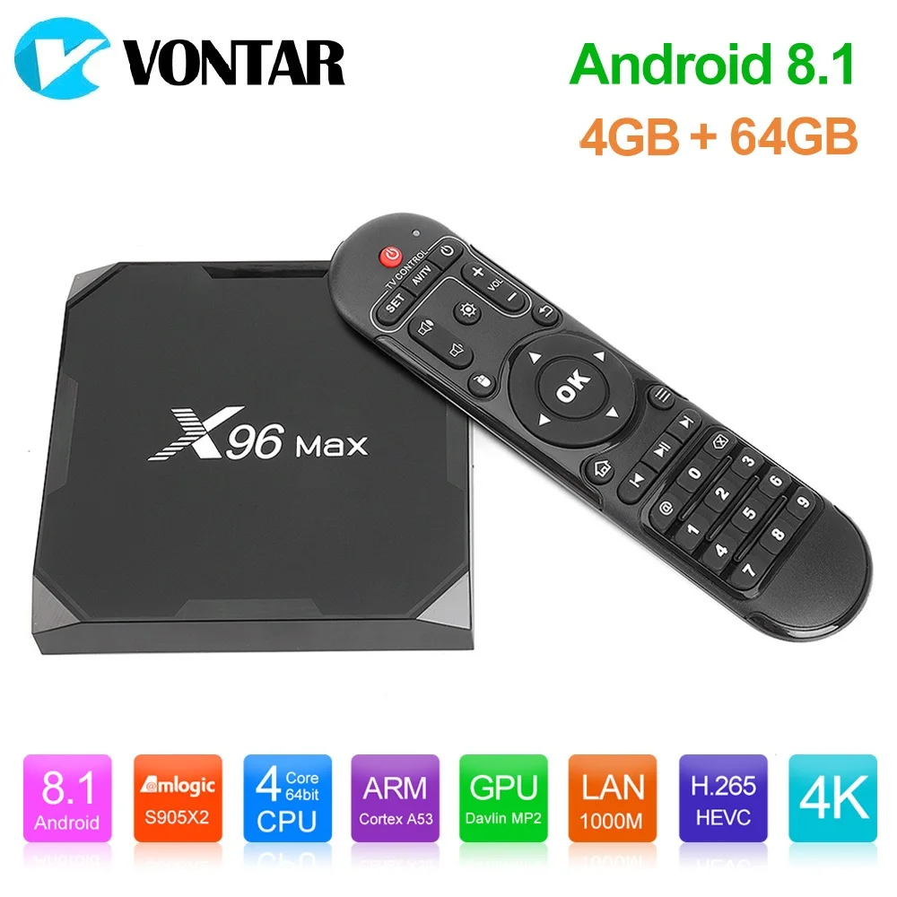 Android 8,1 caja de TV X96MAX Amlogic S905X2 4 GB 64 GB Quad Core 2,4G y 5 GHz Wifi 1000 M H.265 4 K Media Player Smart Set Top Box X96. - 1