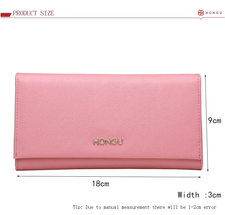 hongu genuine leather women wallet long design purse simple solid dimension of wallet size photo